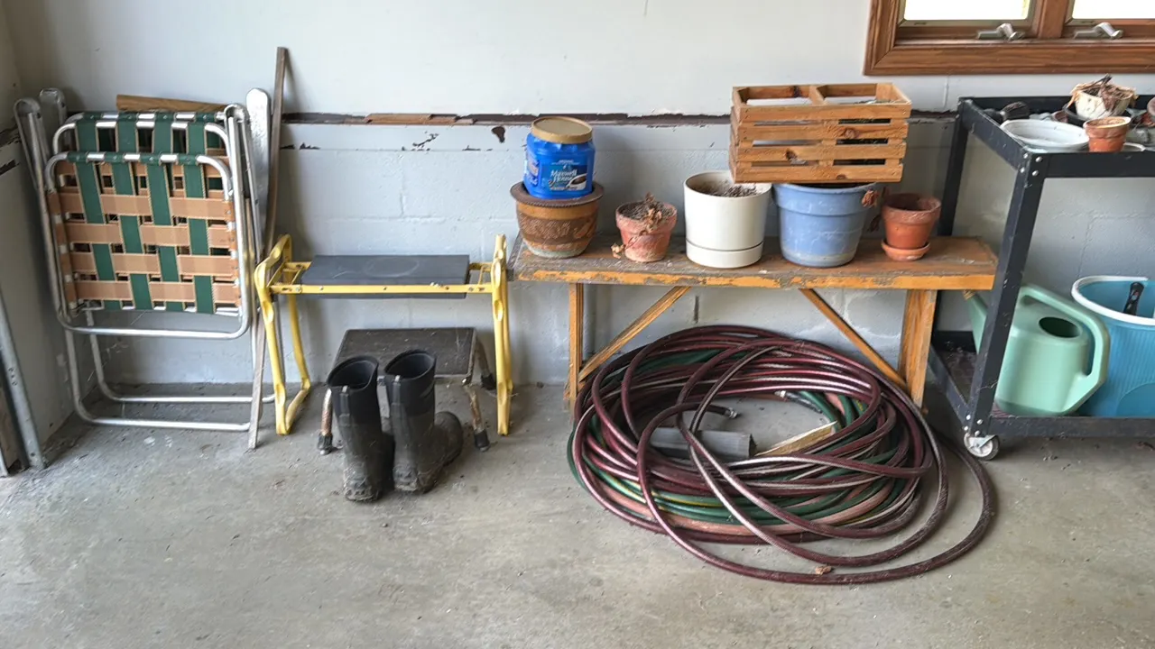 ALL CONTENTS INCLUDING LOUNGE CHAIRS, WATER HOSE, POTTING SUPPLIES, ETC.