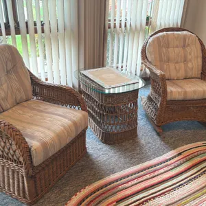 WICKER BY HENRY LICK ACCENT CHAIR, ROCKER, AND END TABLE