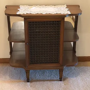 WOODEN HALL STAND AND CABINET W/MIRROR ACCENTS