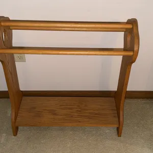 SOLID OAK AMISH QUILT STAND | WICKER BASKET | WOODEN STAND | BASKET | STUFFED MOTHER GOOSE