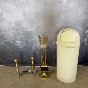 Rubbermaid Trash Can -36” Tall & Brass Fireplace Set