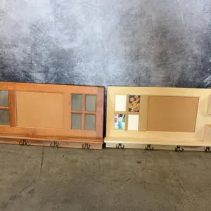 (2) Wooden Display Shelves w/ Hooks & Picture Frames -39x4x22