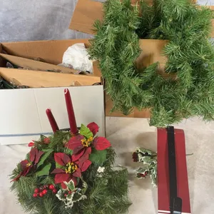 Lots of Christmas Decor Including Wreaths, Lights, Brass Candle & More
