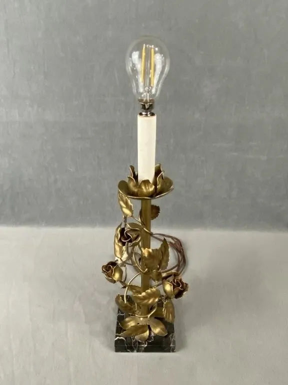 Vintage Italian Metal Lamp w Roses