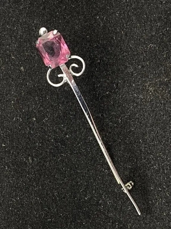 Scottish MIZPAH Vintage Amethyst Celtic Sword Pin
