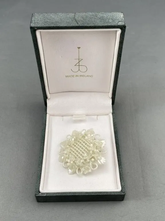 Cased Vintage Belleek Porcelain Brooch
