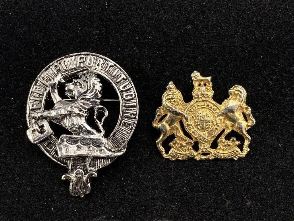 Vintage Dawson Bowman Clan Brooch + Army Badge