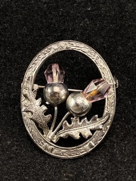 Vntge WB Scottish Sterling Doubled Thistle Brooch
