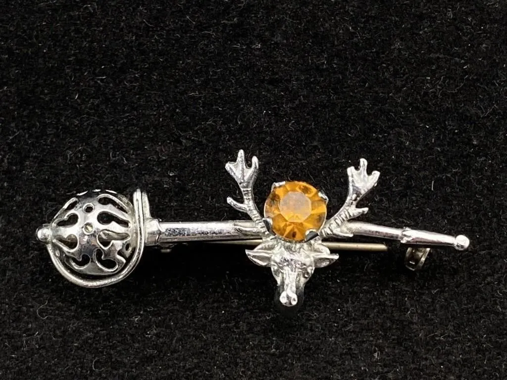 Mizpah Scottish Style Sword & Stag Head Brooch