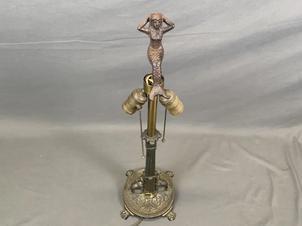 C1920 Metal Lamp Base w Mermaid Finial