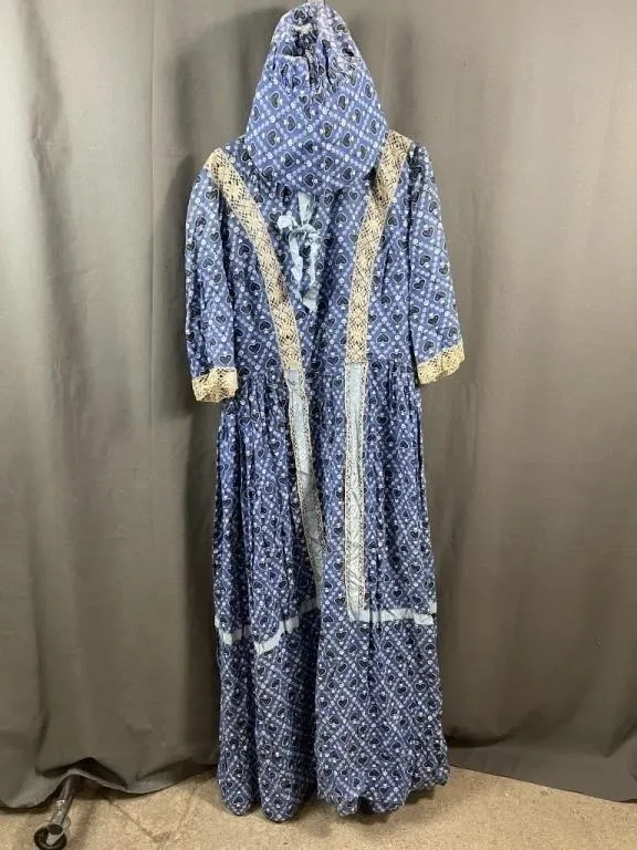 Blue Calico Heart Dress w Cream Lace