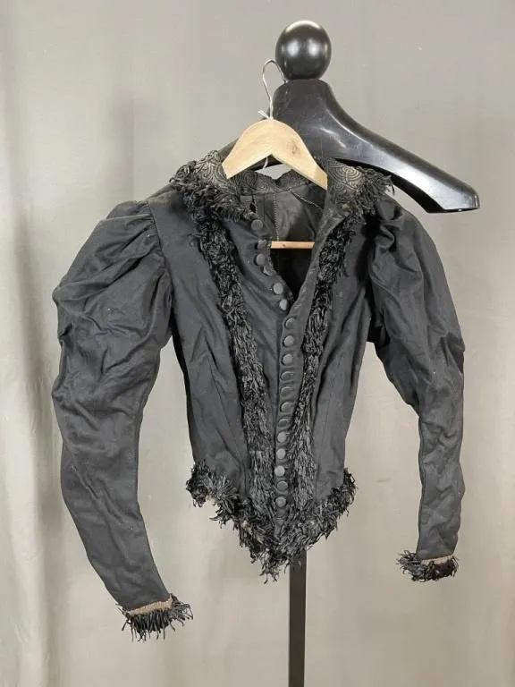 19th C Black Jacket/Top w Stays & Covered Buttons