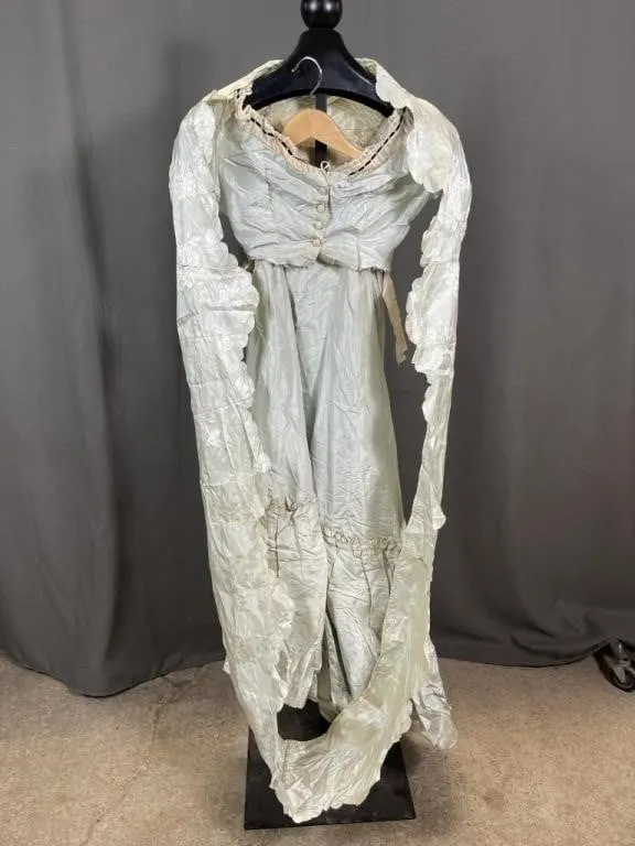 Pale Aqua Dress w Cream Lace Ruffled Skirt