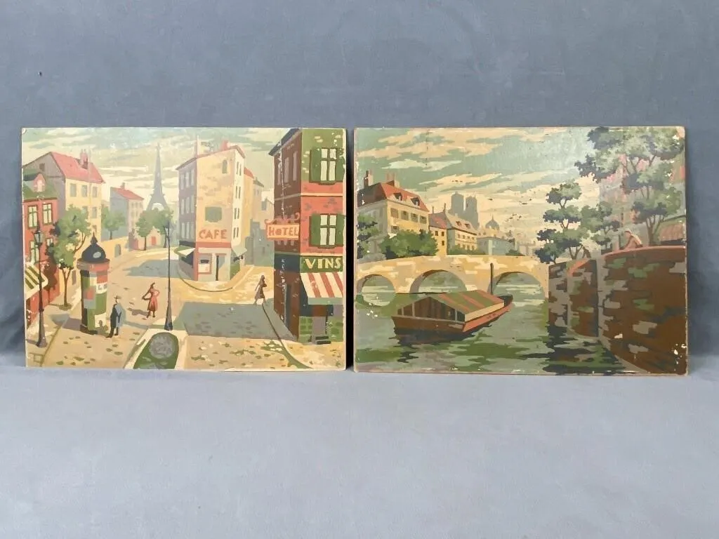 1950s Oil Paint by Number Parisian Street Scenes