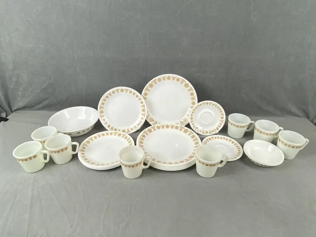 Pyrex & Corelle Gold Butterfly Dinner Set