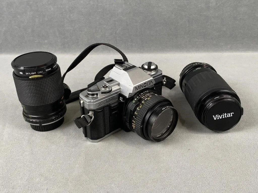 Vintage Minolta X 370 Camera w 2 Lenses
