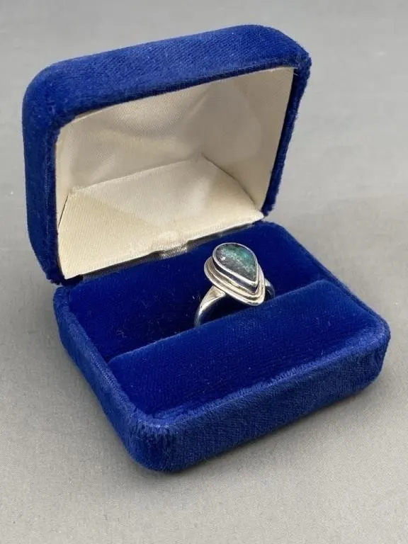 Teardrop Australian Boulder Opal Sterling Ring