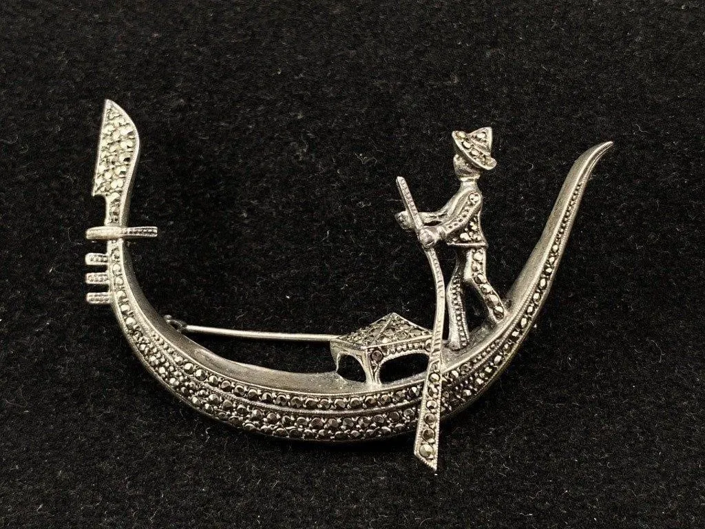 Venetian Gondola Marcasite 935 Sterling Brooch