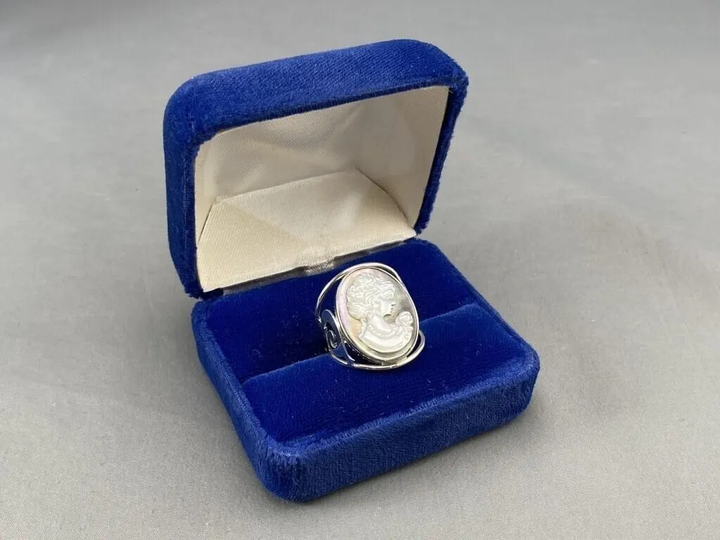 Sterling Abalone Carved Cameo Ring