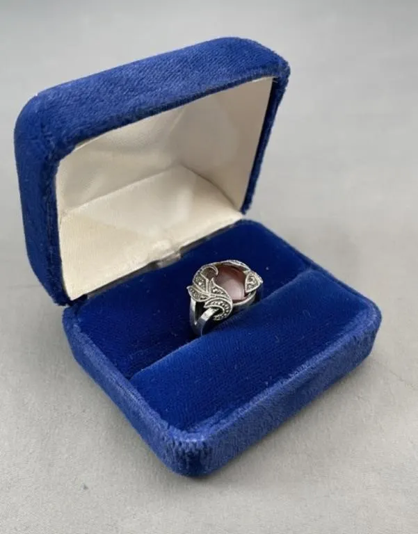 Sterling Silver Red Carnelian Marcasite Ring