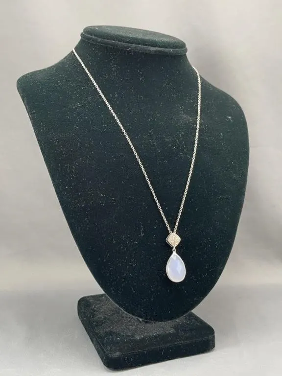 Sterling Teardrop Chalcedony Pendant Necklace