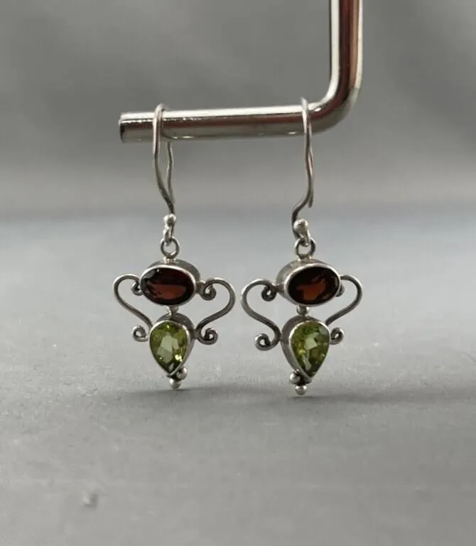 Garnet & Peridot Sterling Silver Earrings