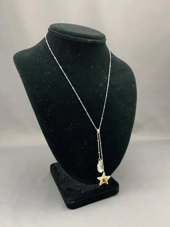 Swarovski AB Crystal Star & Moon Sterling Necklace