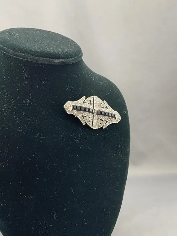 Authentic Deco Rhinestone & Jet Brooch