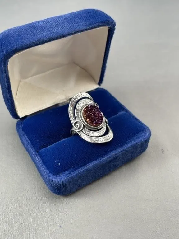 Or Paz Israel Sterling Purple Druzy Quartz Ring
