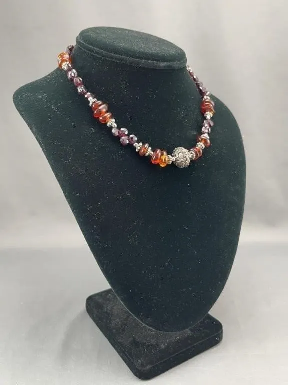 Amber & Amethyst Coloured Beaded Boho Necklace
