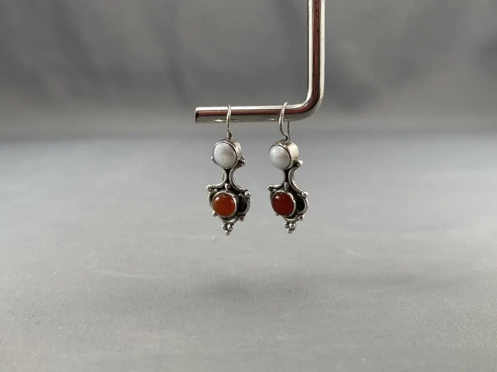 Vintage Sterling Silver w Amber & Pearl Earrings