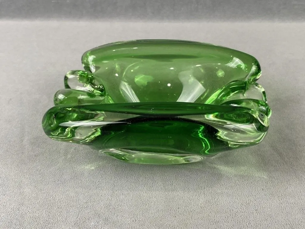 C1960s Green Art Glass Ashtray