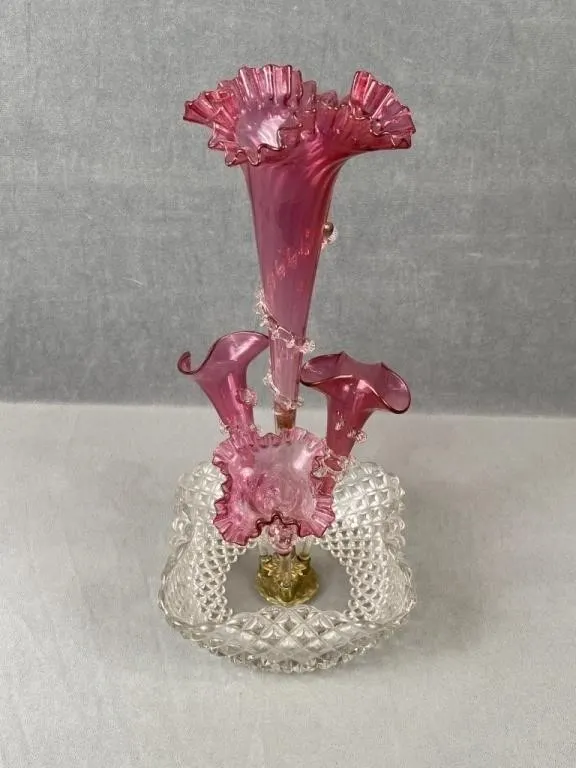 Victorian Cranberry Trumpet Vase Centerpiece