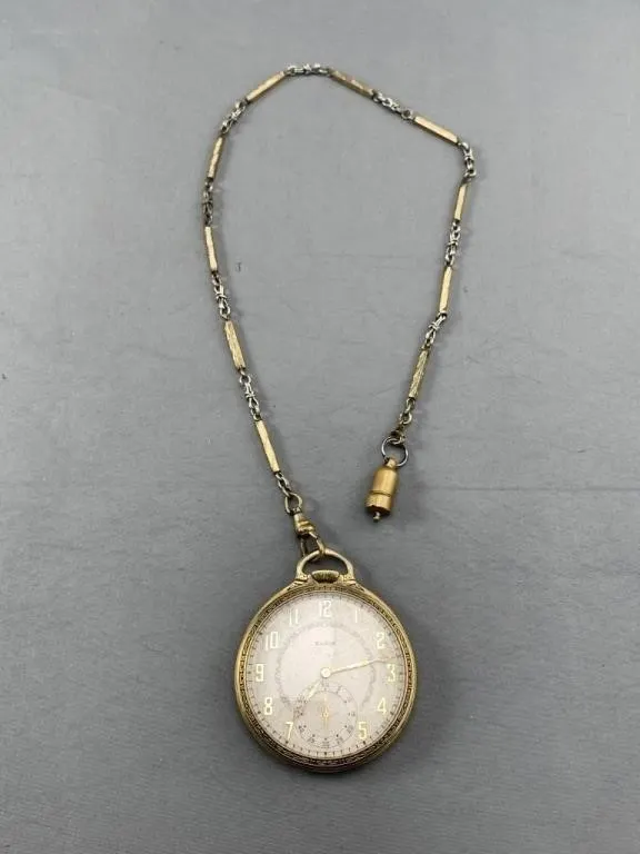 C1920 Elgin GF Dress Pocket Watch w Chain