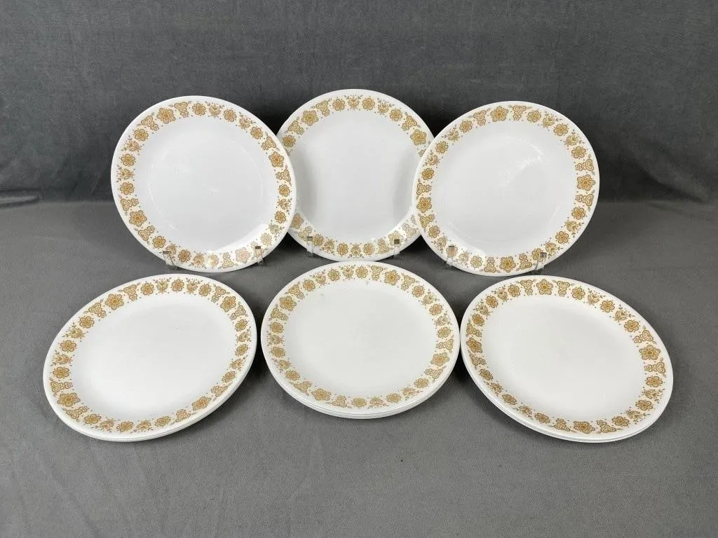 13 Vintage Corelle Butterfly Gold Dinner Plates