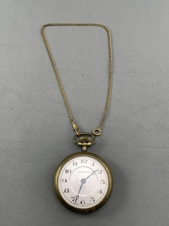 Antique Marquis Pocket Watch w Chain