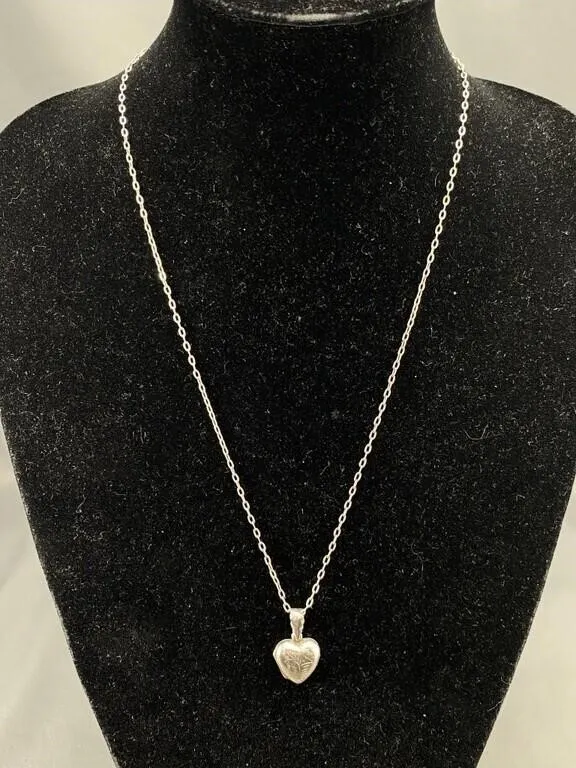 Sterling Silver Chain & Chased Heart Locket