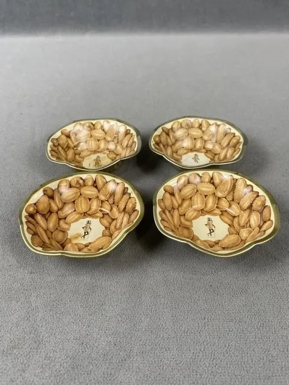 4 Antique Tin Planters Peanuts Nut Dishes
