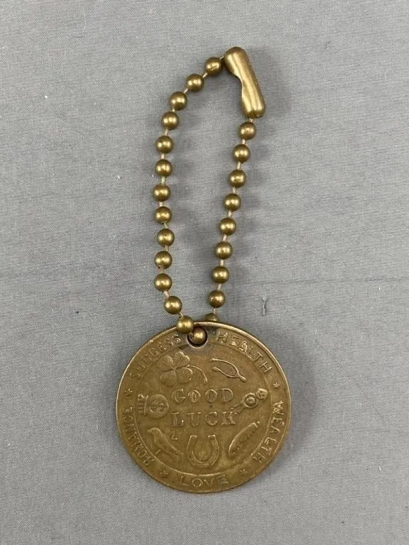 C1920 Brass Good Luck Niagara Falls Keychain