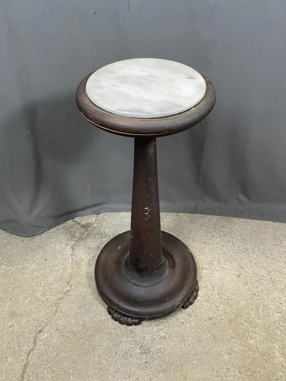 C1880 Mahogany Pedestal Plant Stand w Marble Top