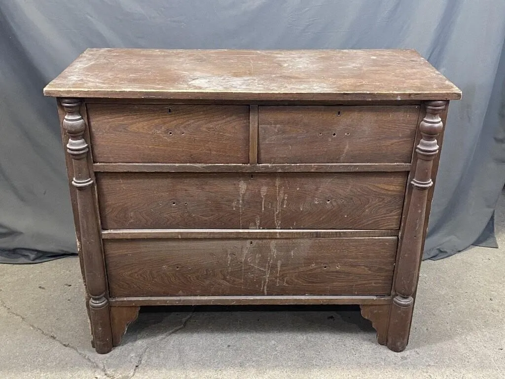 19th C 3 Drawer Split Column Basswood Dresser