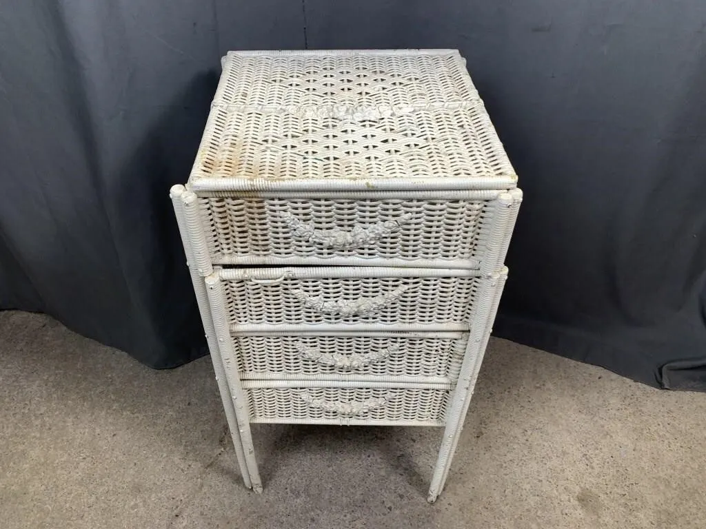 C1930 Wicker 3 + Drawer Stand w Garland Handles