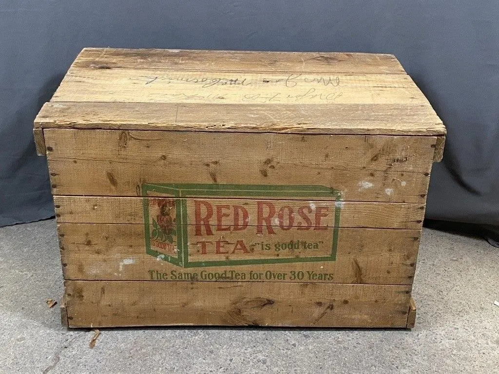 Large Red Rose Tea Advertising Crate