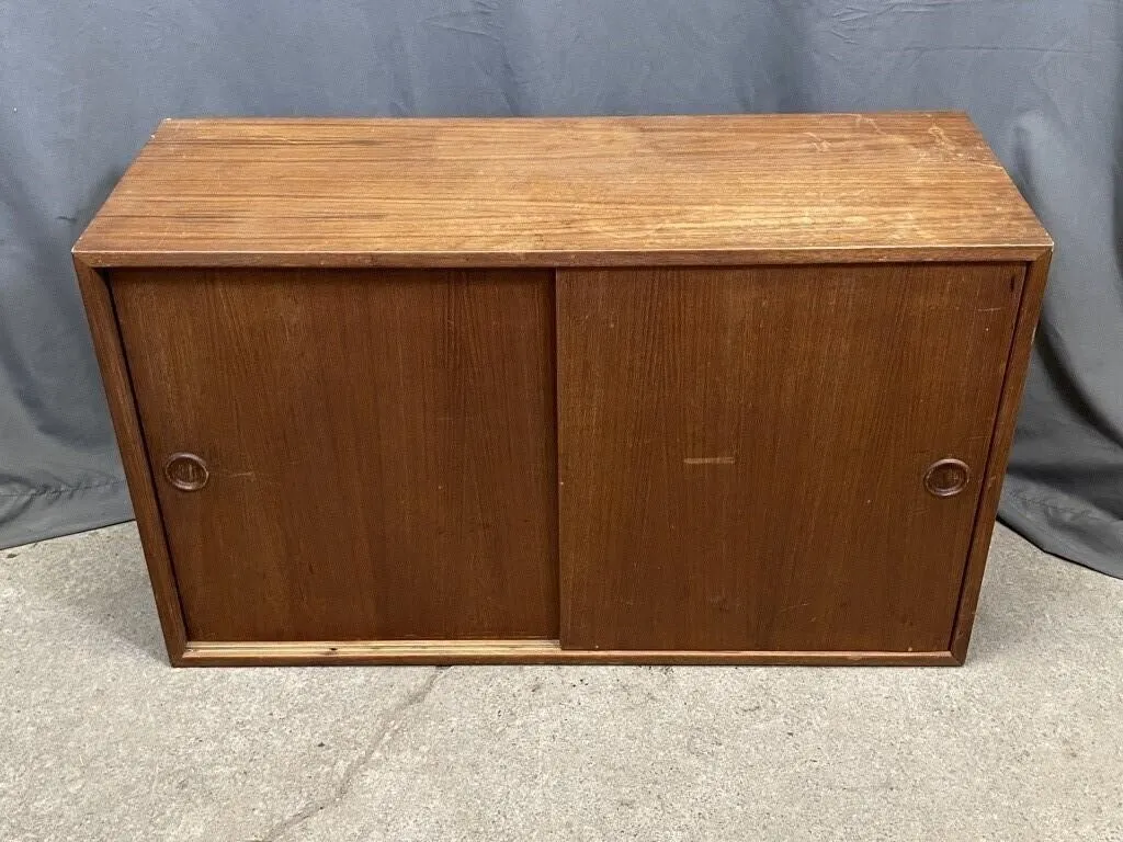 Vintage Teak Hanging Cabinet w 2 Sliding Doors