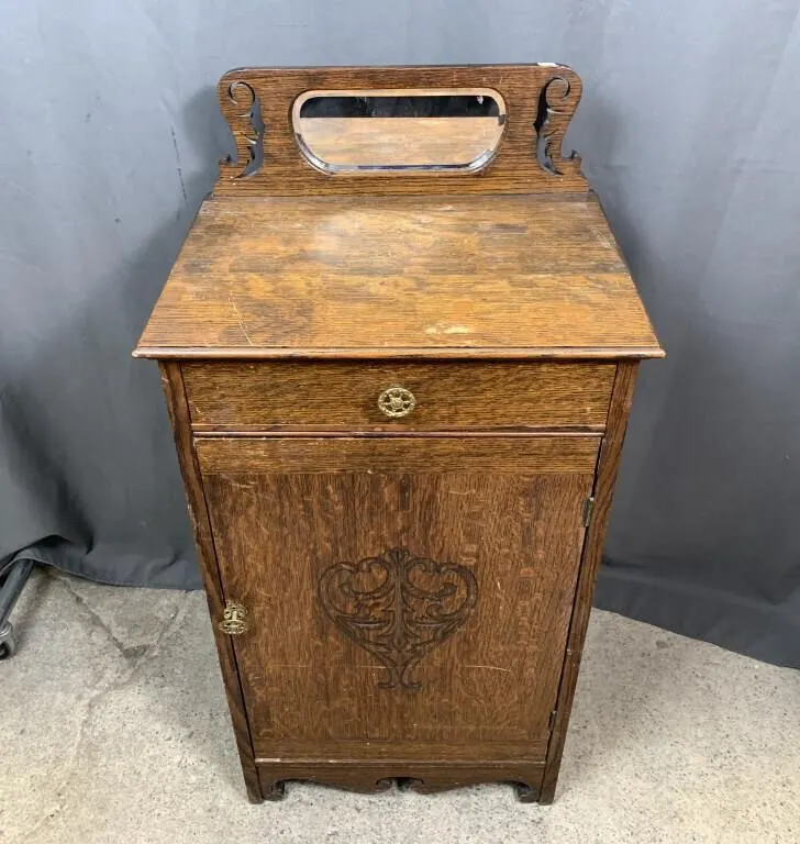 C1900 Oak Record Cabinet w Original Finish