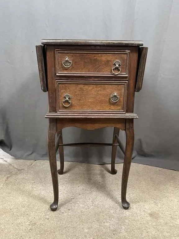 C1930 2 Drawer Queen Anne Walnut Sewing Table