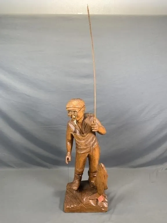 Large CARON Quebec Carving of Fisherman