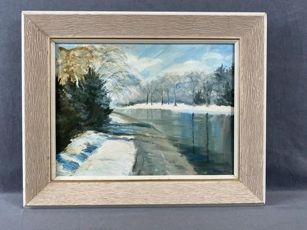 1960s Winter Landscape w River by D. Campbell