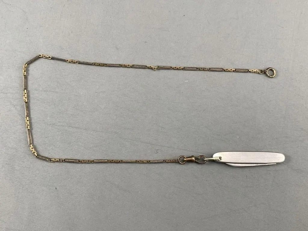 C1920 Pocket Watch Chain w Jack Knife Fob