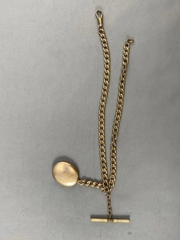 C1910 Heavy Pocket Watch Chain w Locket Fob
